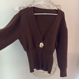 Elegant Brown Cardigan with Gold Accent